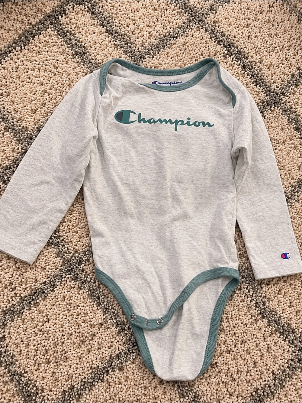 Champion Light Gray Long Sleeve Bodysuit with Teal Trim